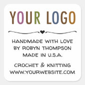 ロゴパーソナライズされた付きラブステッカーで手作り スクエアシール (正面)