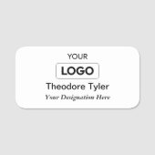 ロゴパーソナライズされた名タグ – 灰色グラデーションをサテン 名札 (正面)