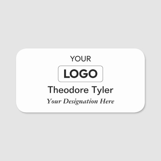 ロゴパーソナライズされた名タグ – 灰色グラデーションをサテン 名札 (正面)