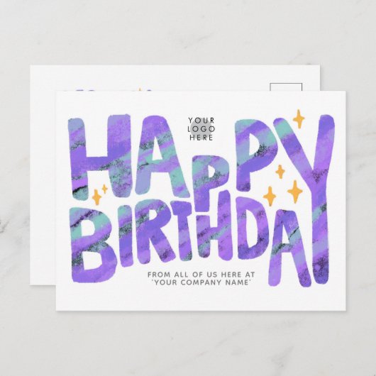 ロゴパープルおもしろいクレヨン手書き星誕生日 ポストカード (正面/裏面)