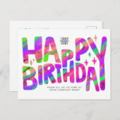 ロゴパープルグリーンおもしろいクレヨン手書き誕生日 ポストカード (正面/裏面)