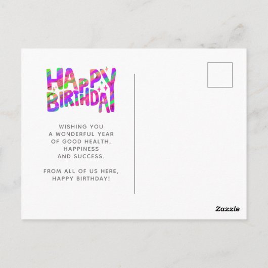 ロゴパープルグリーンおもしろいクレヨン手書き誕生日 ポストカード (裏面)