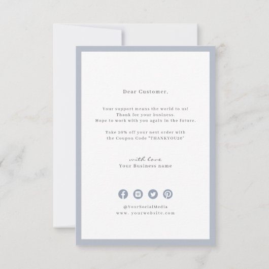 ロゴビエレガントジネス付きの埃っぽい青植物 サンキューカード (裏面)