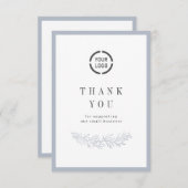 ロゴビエレガントジネス付きの埃っぽい青植物 サンキューカード (正面/裏面)