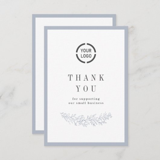 ロゴビエレガントジネス付きの埃っぽい青植物 サンキューカード (正面/裏面)