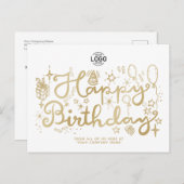 ロゴビジネスおもしろい金ゴールドホワイトハッピーバースデー シーズンポストカード (正面/裏面)