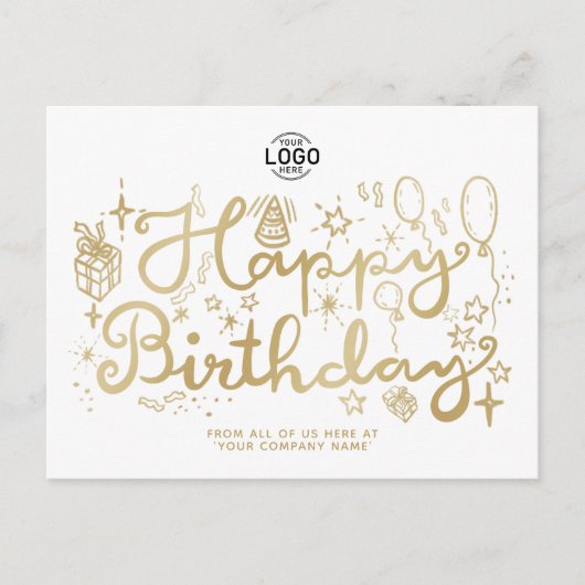 ロゴビジネスおもしろい金ゴールドホワイトハッピーバースデー シーズンポストカード (正面)