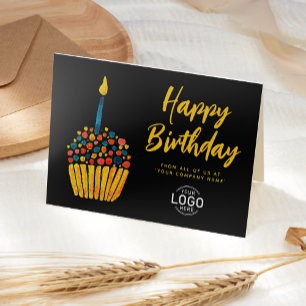ロゴビジネスかわいい赤いカップケーキブラック誕生日 カード
