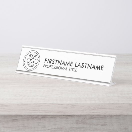 ロゴビジネスのミニマル企業のリストのモダン追加 デスクネームプレート (正面)