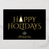ロゴビジネスエレガントシンプルブラッククリスマスハッピー 箔シーズンカード (正面)