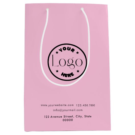 ロゴビジネス企業のプロフェッショナルピンク ミディアムペーパーバッグ (正面)