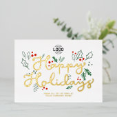 ロゴビジネス金ゴールドレタリングハッピーホリデイズホワイト 箔招待状 (立ち正面)