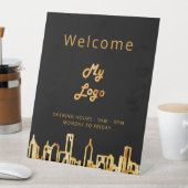 ロゴビジネス黒い金ゴールドシティのスカイラインへようこそ 台座サイン (インサイチュ)