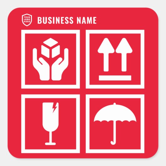 ロゴビジネス |パッケージ処理シンボル赤 スクエアシール (正面)