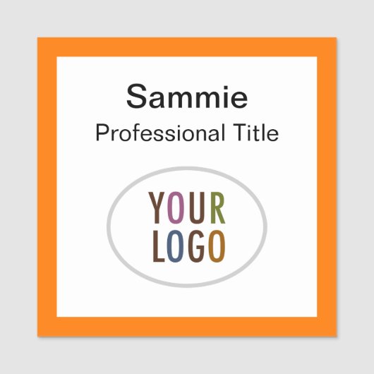 ロゴピンまたはマグネット付きオレンジ色の正方形の名前バッジ 名札 (正面)