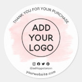 ロゴピンクのブラシストロークのソーシャルメディアを注文ありがとう ラウンドシール (正面)