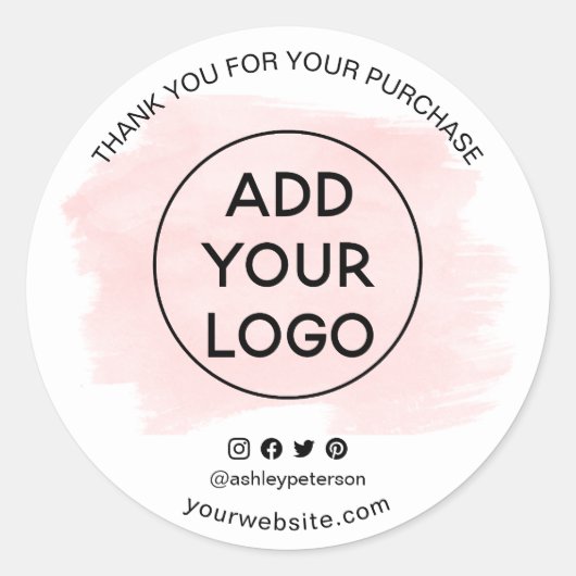 ロゴピンクのブラシストロークのソーシャルメディアを注文ありがとう ラウンドシール (正面)