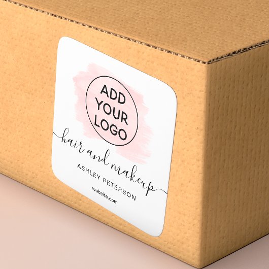ロゴピンクのブラシストロークタイポグラフィヘアメイクアップ スクエアシール