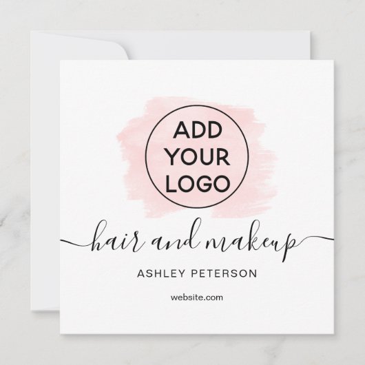 ロゴピンクのブラシストロークタイポグラフィヘアメイクアップ 招待状 (正面)