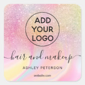 ロゴピンクのレインボーグリッター大理石シックなヘアメイクアップ スクエアシール (正面)