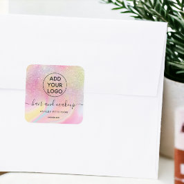 ロゴピンクのレインボーグリッター大理石シックなヘアメイクアップ スクエアシール