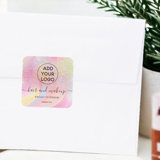 ロゴピンクのレインボーグリッター大理石シックなヘアメイクアップ スクエアシール