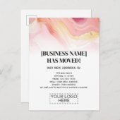 ロゴピンクの金ゴールド大理石ビジネスの動きのお知らせ ポストカード (正面/裏面)