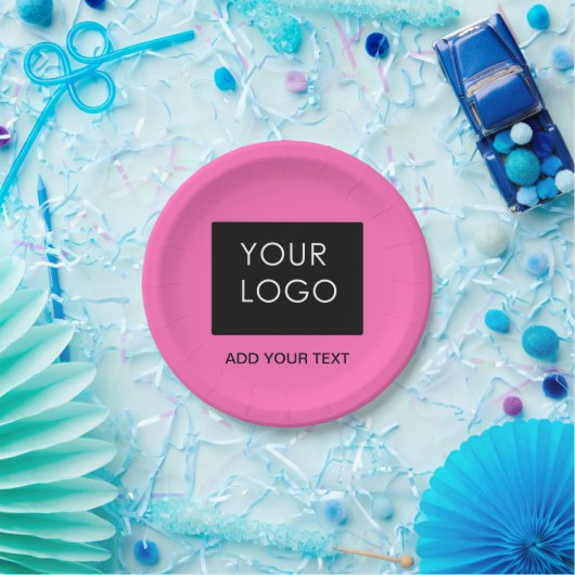 ロゴピンクモダンのカスタマイズ可能なビジネスの追加 ペーパープレート (パーティー)