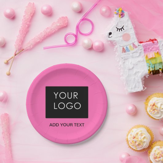 ロゴピンクモダンのカスタマイズ可能なビジネスの追加 ペーパープレート (パーティー)