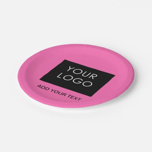 ロゴピンクモダンのカスタマイズ可能なビジネスの追加 ペーパープレート (アングル)