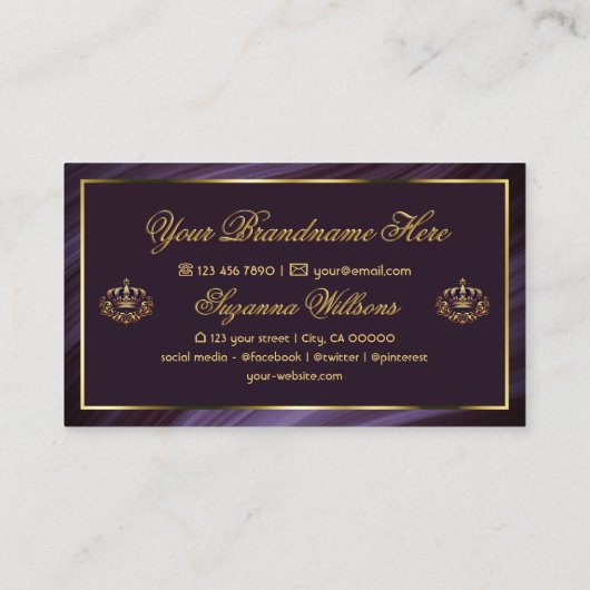 ロゴファンシーの豪華さ王室のを伴う紫色の金ゴールドクラウン 名刺 (裏面)