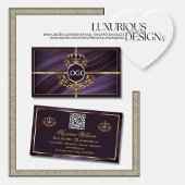 ロゴファンシーQRコード付き紫王室のの金ゴールドクラウン 名刺