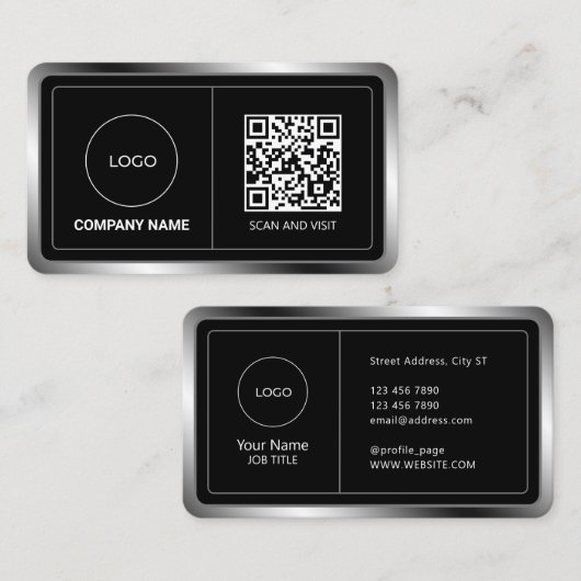 ロゴフェイクとコードを備えた金属製フレーム 名刺 (正面/裏面)