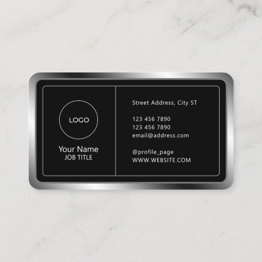 ロゴフェイクとコードを備えた金属製フレーム 名刺 (裏面)