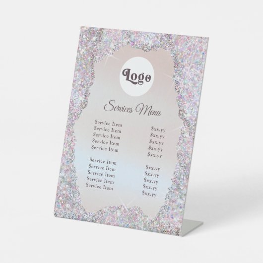 ロゴフェイクピンクグリッターフォイルサービスメニュー 台座サイン (正面)
