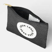 ロゴフェイク付きブラックレザー アクセサリーポーチ (見開き)