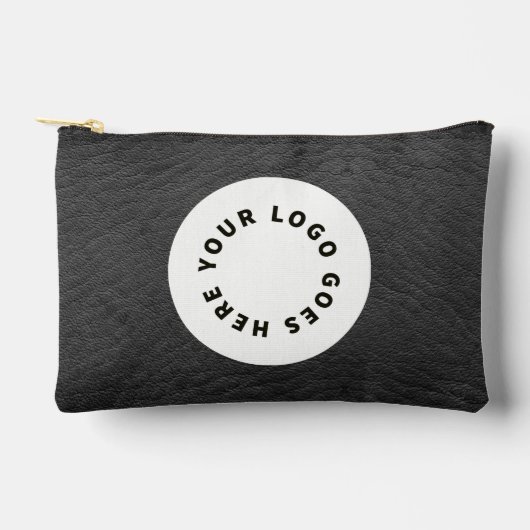 ロゴフェイク付きブラックレザー アクセサリーポーチ (正面)