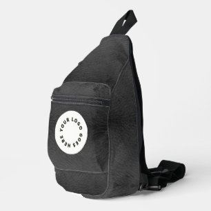 ロゴフェイク付きブラックレザー スリングバッグ