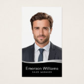 ロゴフェイク銀波写真QRブラックビジネスカード (正面)