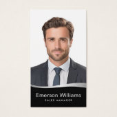 ロゴフェイク銀波写真QRブラックビジネスカード (正面)