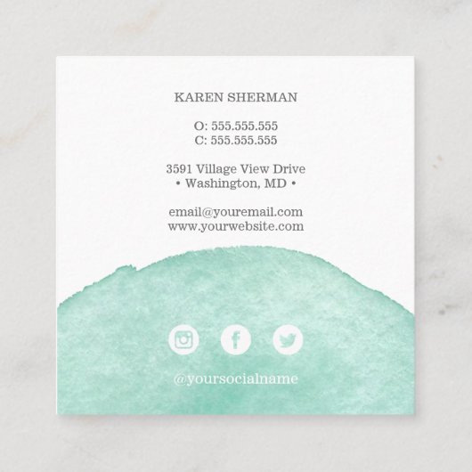 ロゴフェミニンプロフェッショナルターコイズソーシャルメディア スクエア名刺 (裏面)