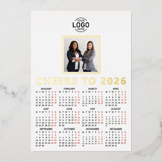 ロゴフォトクリーンホワイトミニマリストビジネス2026 箔シーズンカード (正面)