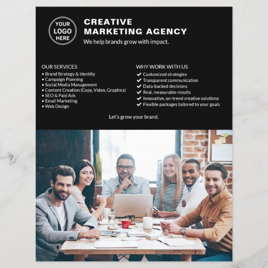 ロゴフォトQRブラックマーケティングクリエイティブ事業 チラシ (正面)