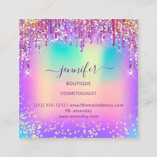 ロゴブティックショップグリッタードリップホログラフ スクエア名刺 (裏面)