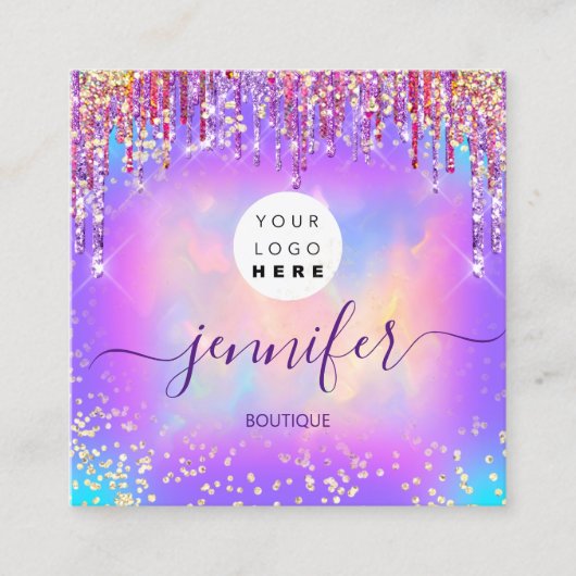 ロゴブティックショップグリッタードリップホログラフVIP スクエア名刺 (正面)