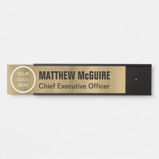 ロゴブラシ付きアンティーク金ゴールドルックオフィス サインプレート (正面)