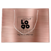 ロゴブラシ付きバラ金ゴールド金属紙買い物袋 ラージペーパーバッグ (正面)