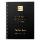 ロゴブラック金ゴールドやる気を起こさせる引用文事業 ノートブック (正面)