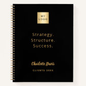 ロゴブラック金ゴールドやる気を起こさせる引用文事業 ノートブック (正面)