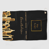 ロゴブラック金ゴールドシティskylineビジネス実在エステート ゴルフタオル (横)